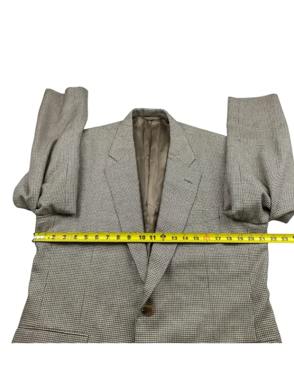 VTG Hickey Freeman Men’s 100% Wool 2-Button Blazer Beige Plaid • 44R